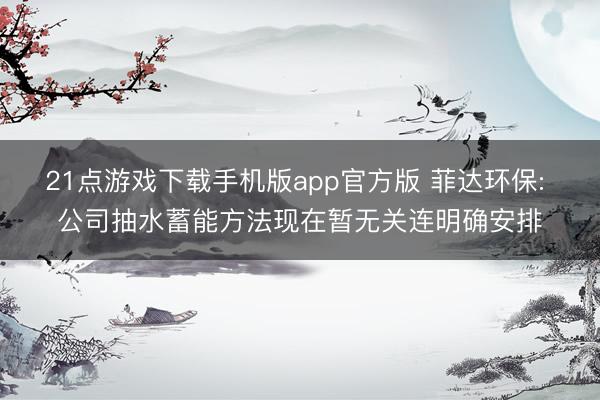 21点游戏下载手机版app官方版 菲达环保: 公司抽水蓄能方法现在暂无关连明确安排